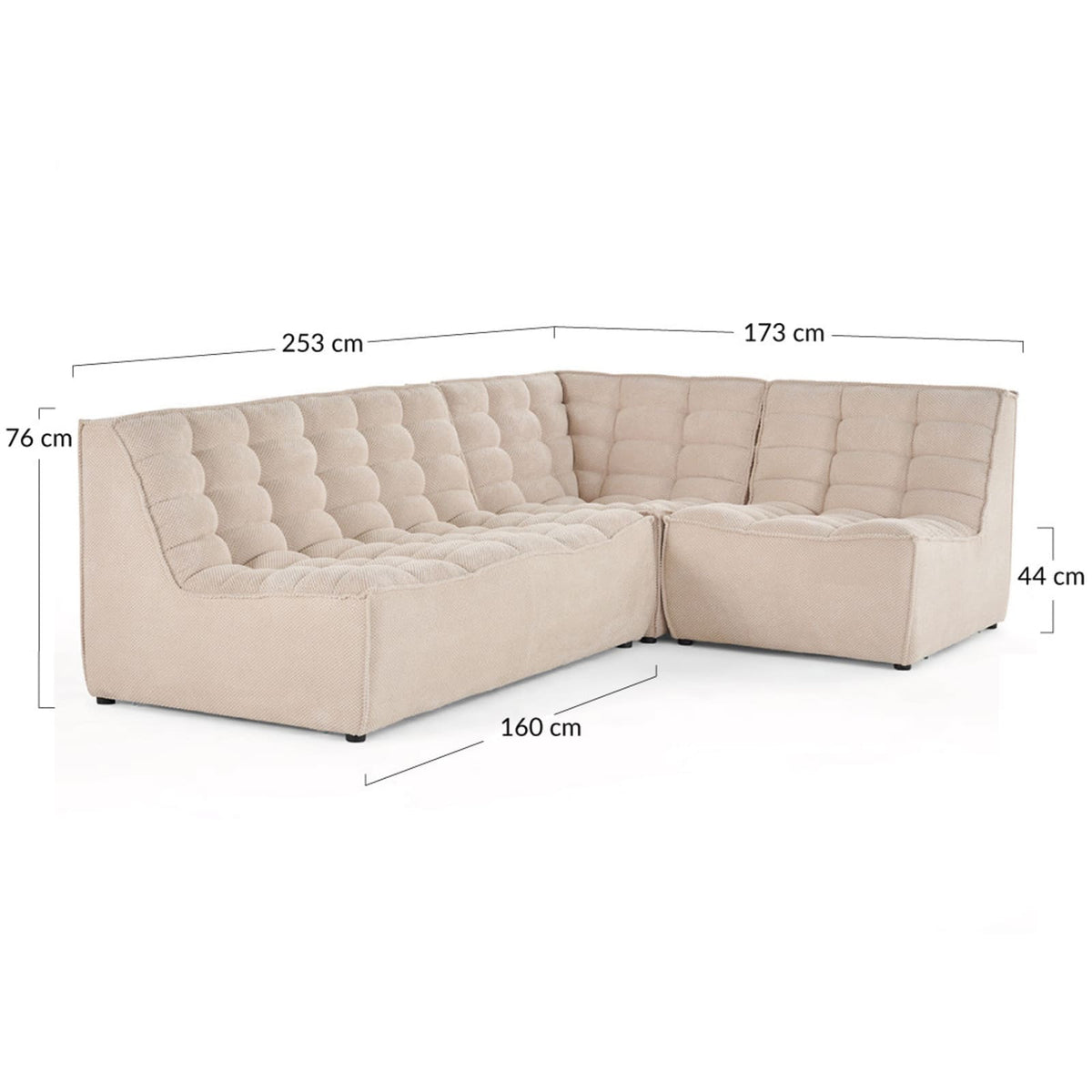 Canapé Modulable 4 Places Angle Réversible en Velours Texturé Beige beige - vue 4
