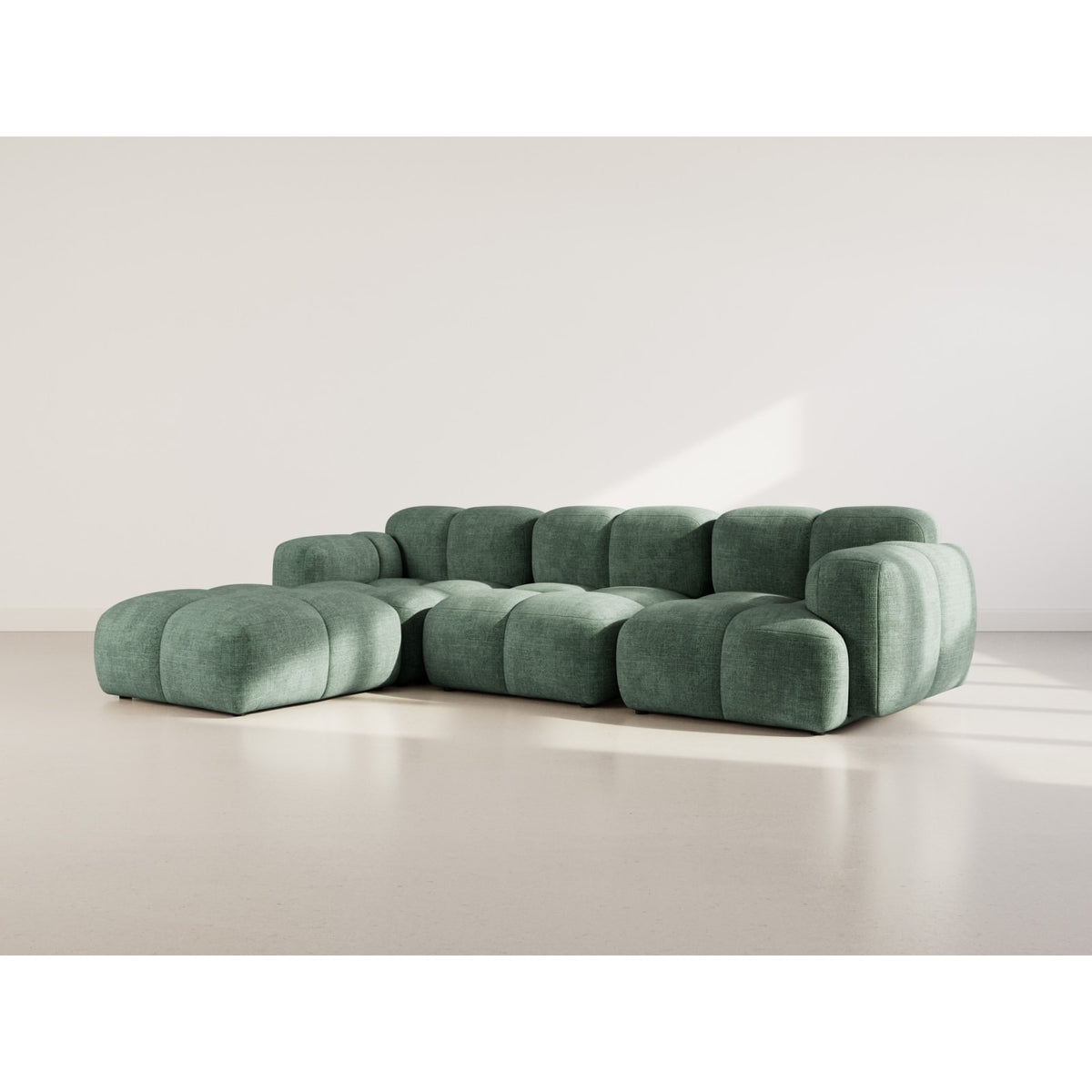 Canapé Modulable 4 Places Angle Réversible en Velours Texturé Vert vert - vue 2