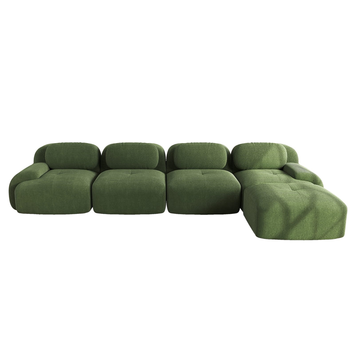 Canapé Modulable 4 Places avec Méridienne en Velours Côtelé Vert vert - vue 1