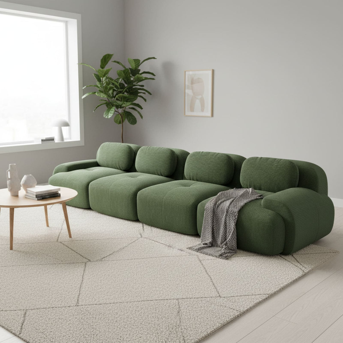 Canapé Modulable 4 Places avec Méridienne en Velours Côtelé Vert vert - vue 6