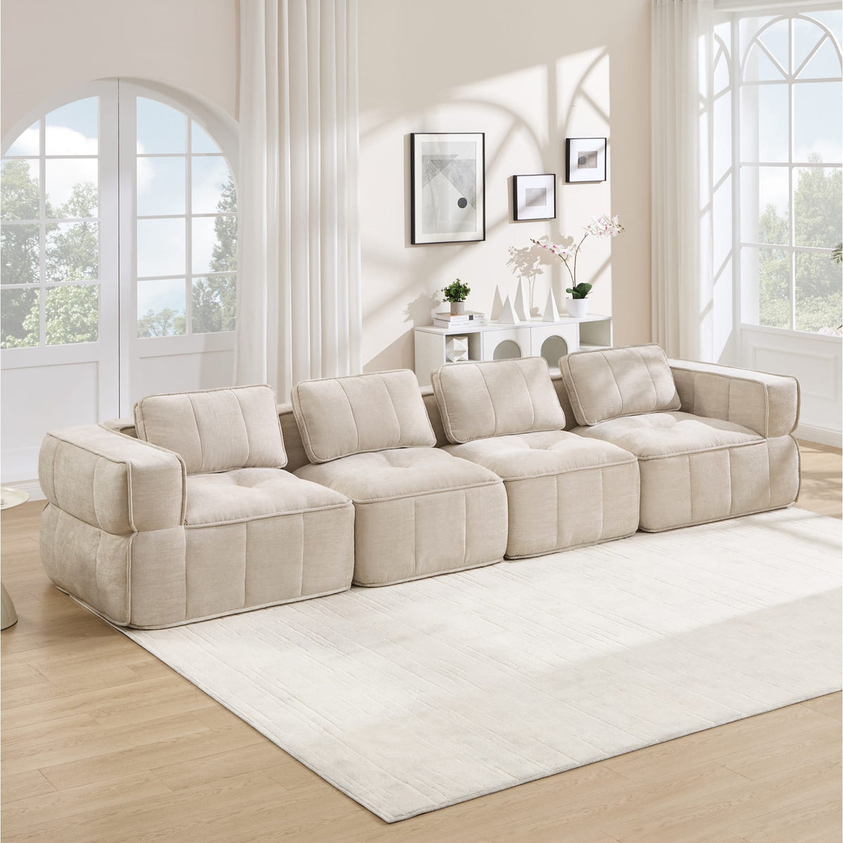 Canapé Modulable 4 Places en Polyester Beige beige - vue 3