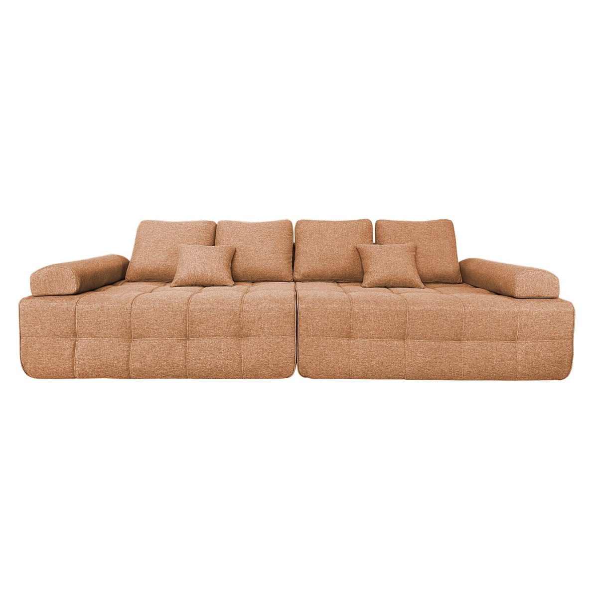 Canapé Modulable 4 Places en Tissu Effet Lin Terracotta terracotta - vue 3