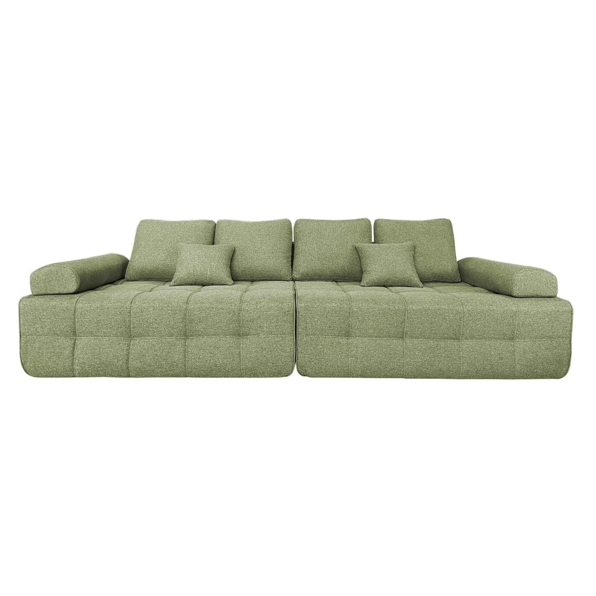 Canapé Modulable 4 Places en Tissu Effet Lin Vert vert - vue 3