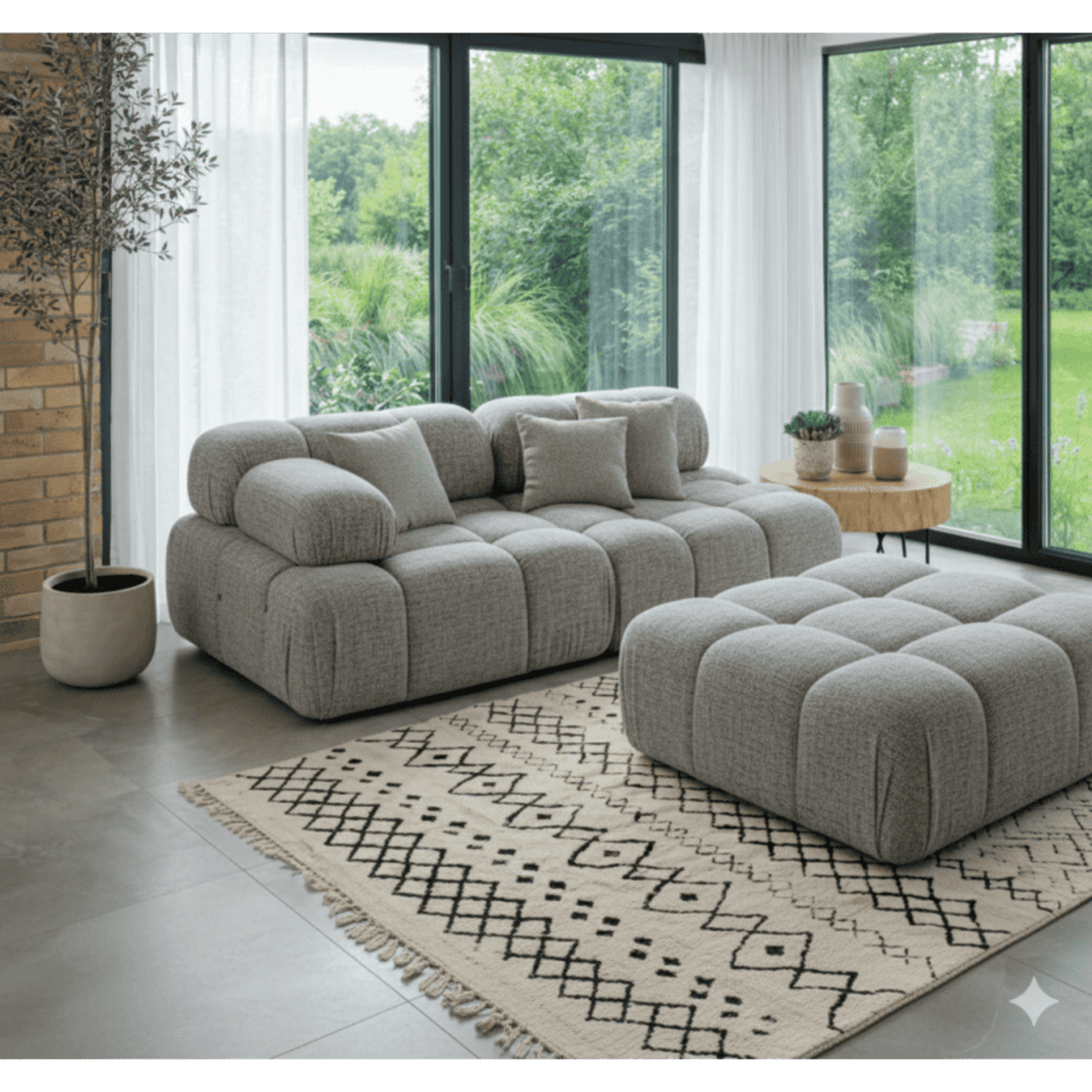 Canapé Modulable 4 Places en Tissu Gris avec Pouf gris - vue 2