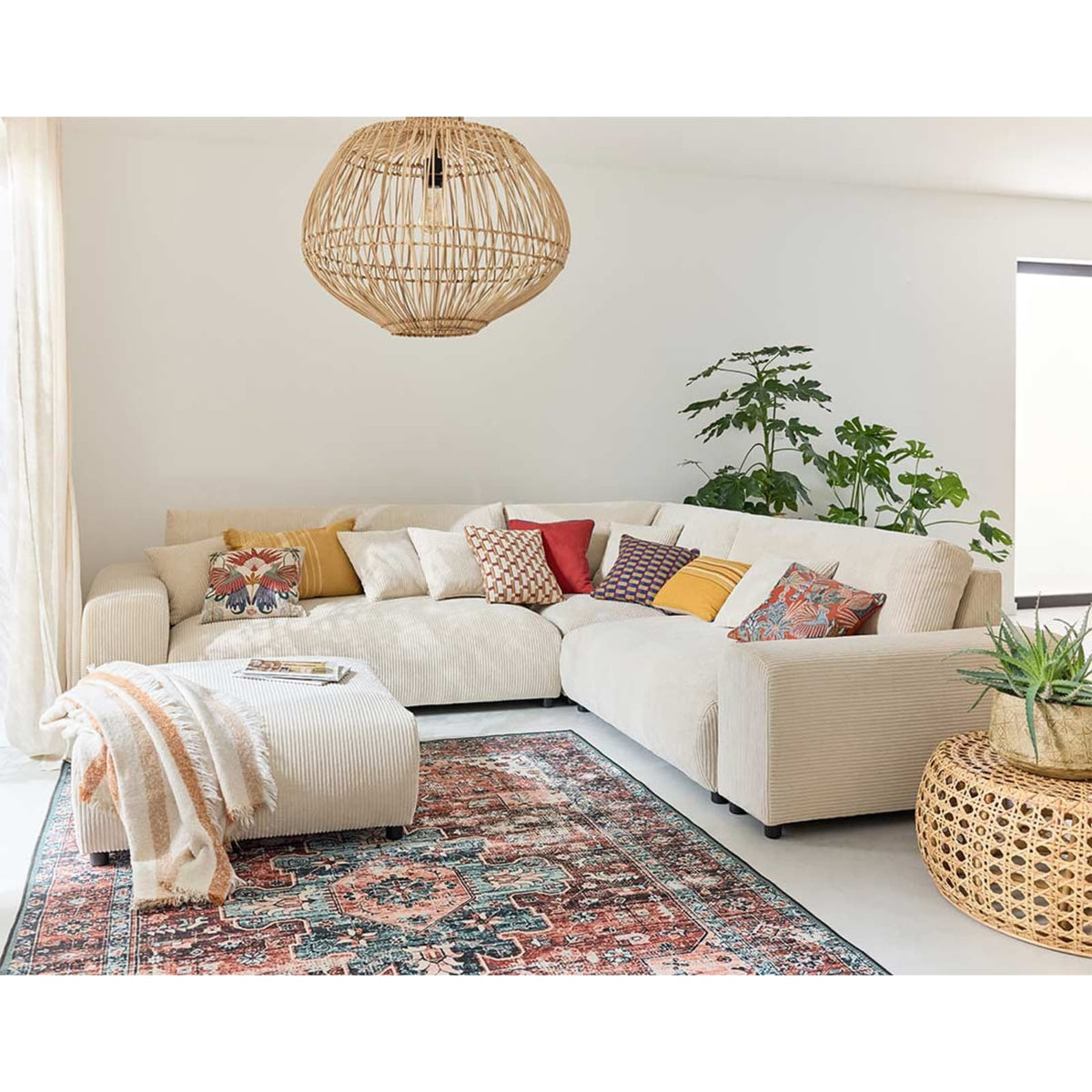Canapé d'Angle Modulable 5 Places en Velours Côtelé Beige beige - vue 2