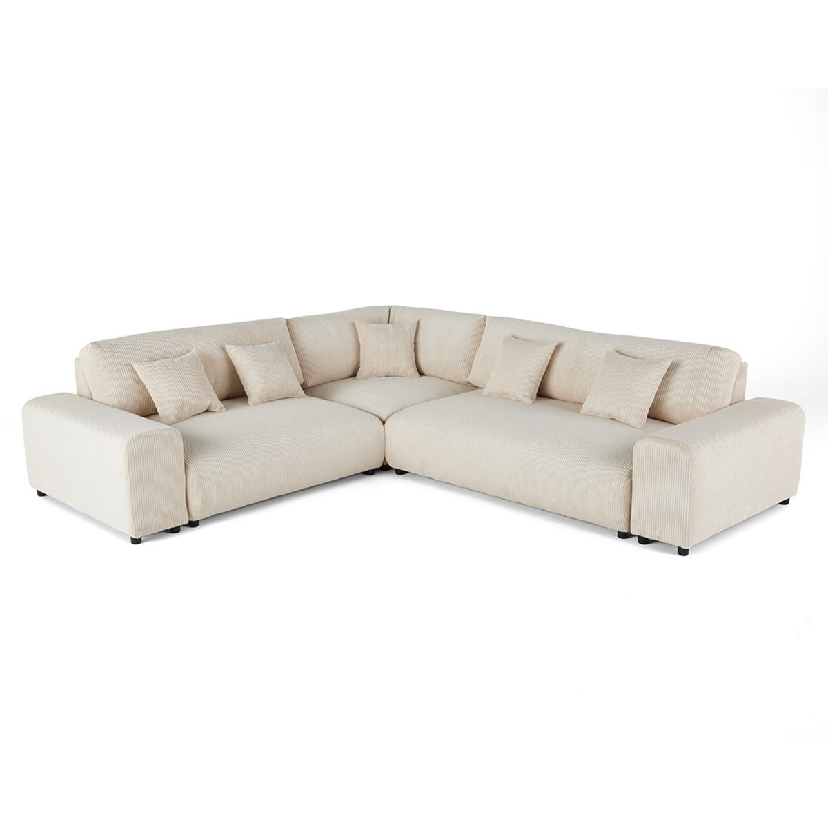 Canapé Modulable 5 Places en Velours Côtelé Beige beige - vue 5