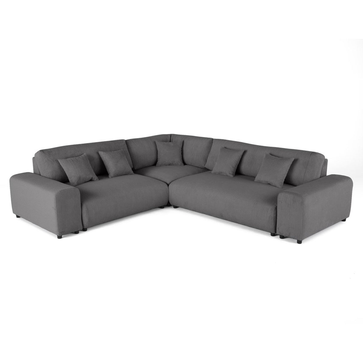 Canapé Modulable 5 Places Angle Gauche en Velours Côtelé Gris Foncé gris foncé - vue 5