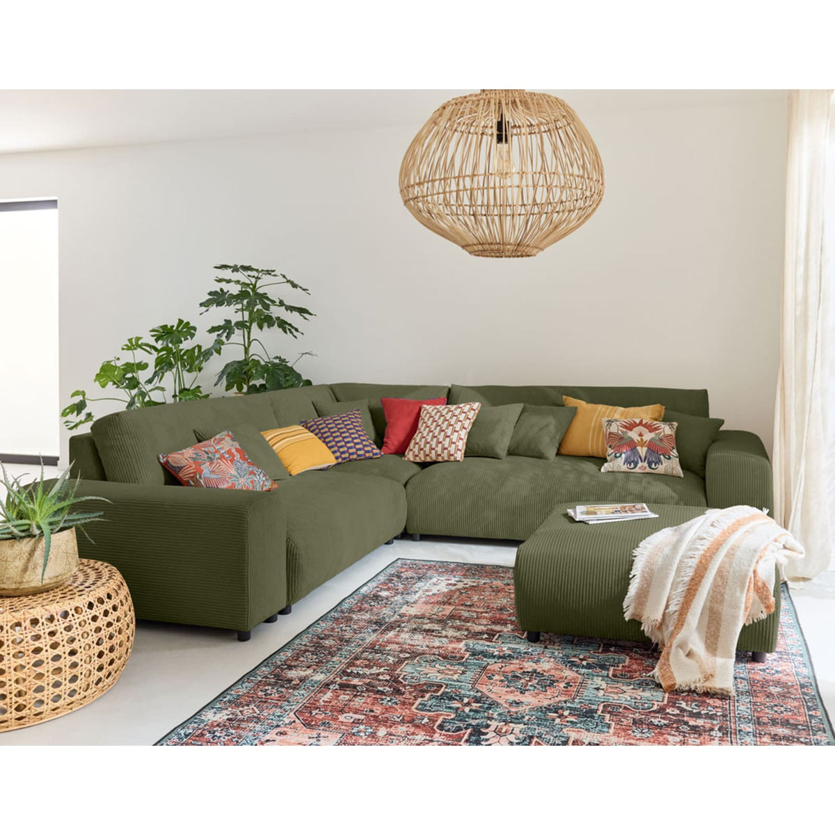 Canapé d'Angle Gauche Modulable en Velours Côtelé Vert vert - vue 2