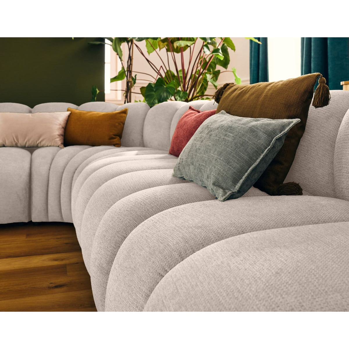Canapé Modulable 5 Places en Tissu Texturé Beige beige - vue 6