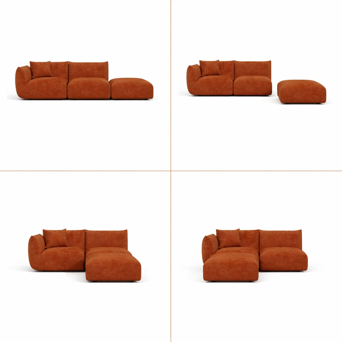 Canapé Modulable 5 Places en Velours Chenillé Terracotta Terracotta - vue 3