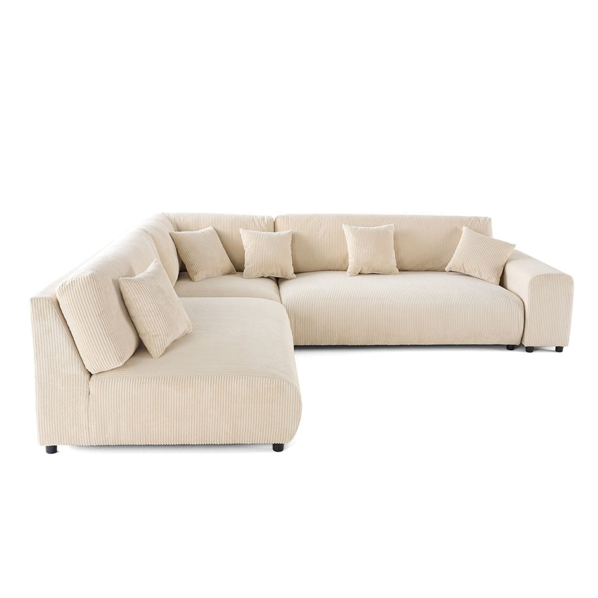 Canapé d'Angle Modulable 6 Places en Velours Côtelé Beige beige - vue 6