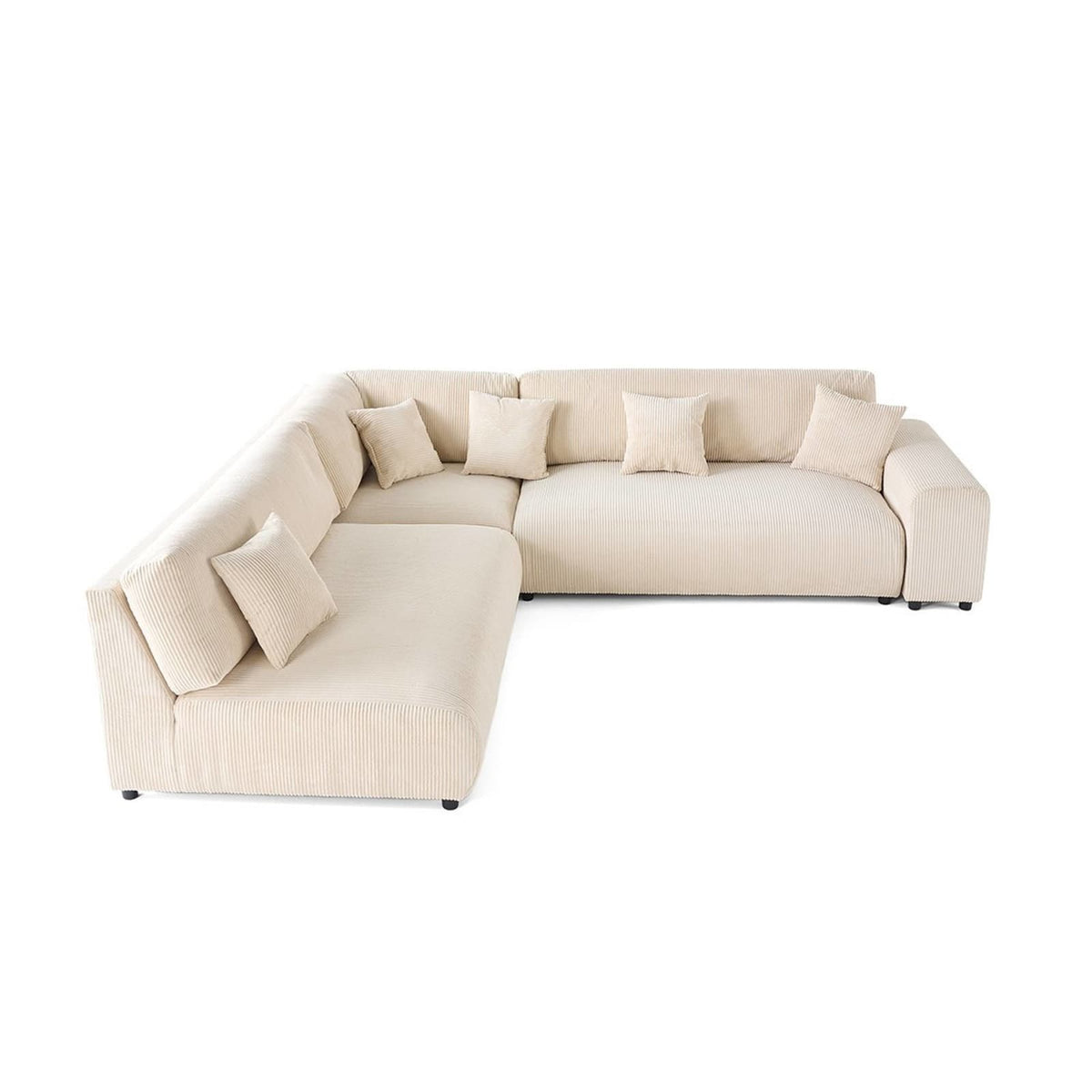 Canapé d'Angle Modulable 6 Places en Velours Côtelé Beige beige - vue 1