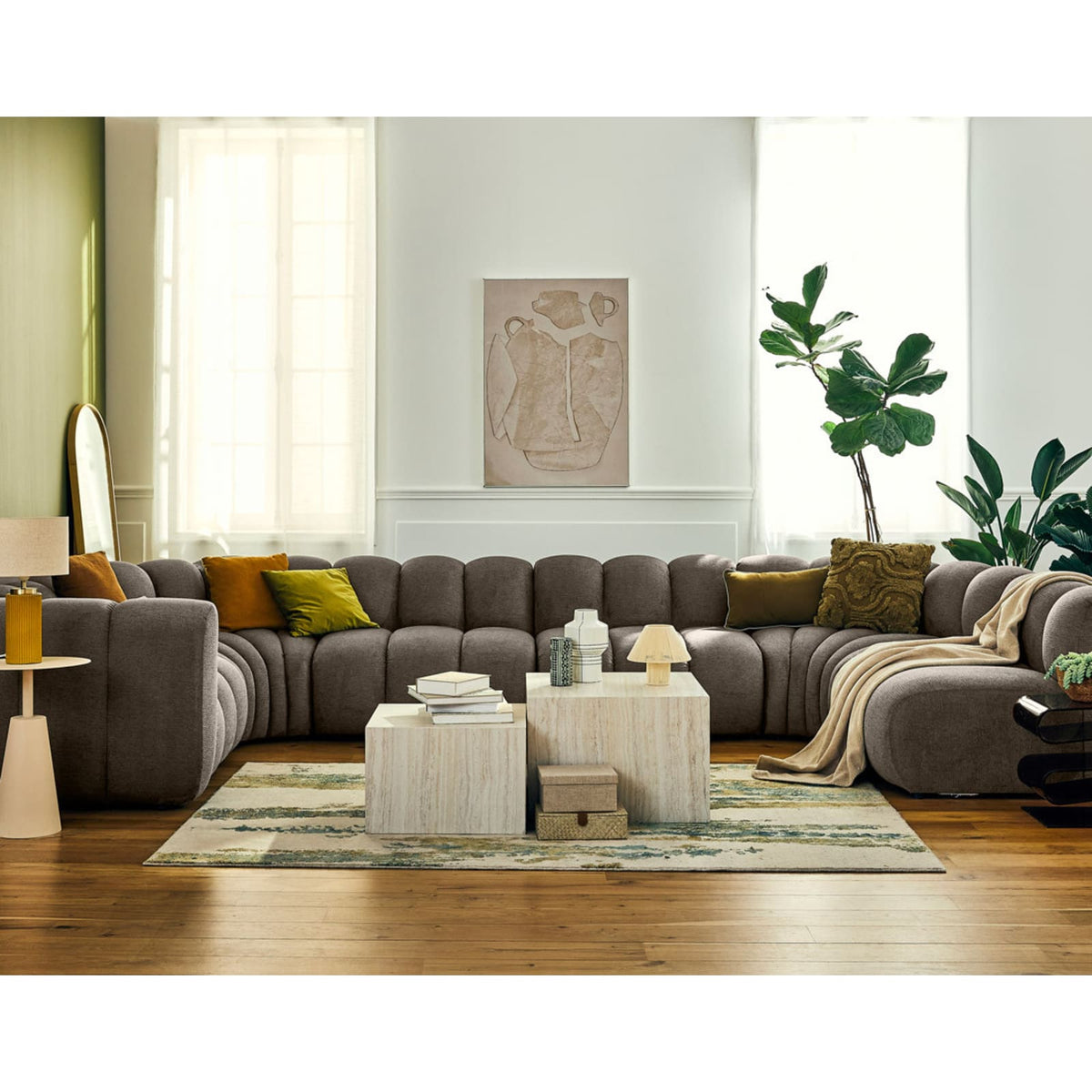 Canapé d'Angle Droit Modulable en Tissu Texturé Taupe taupe - vue 2