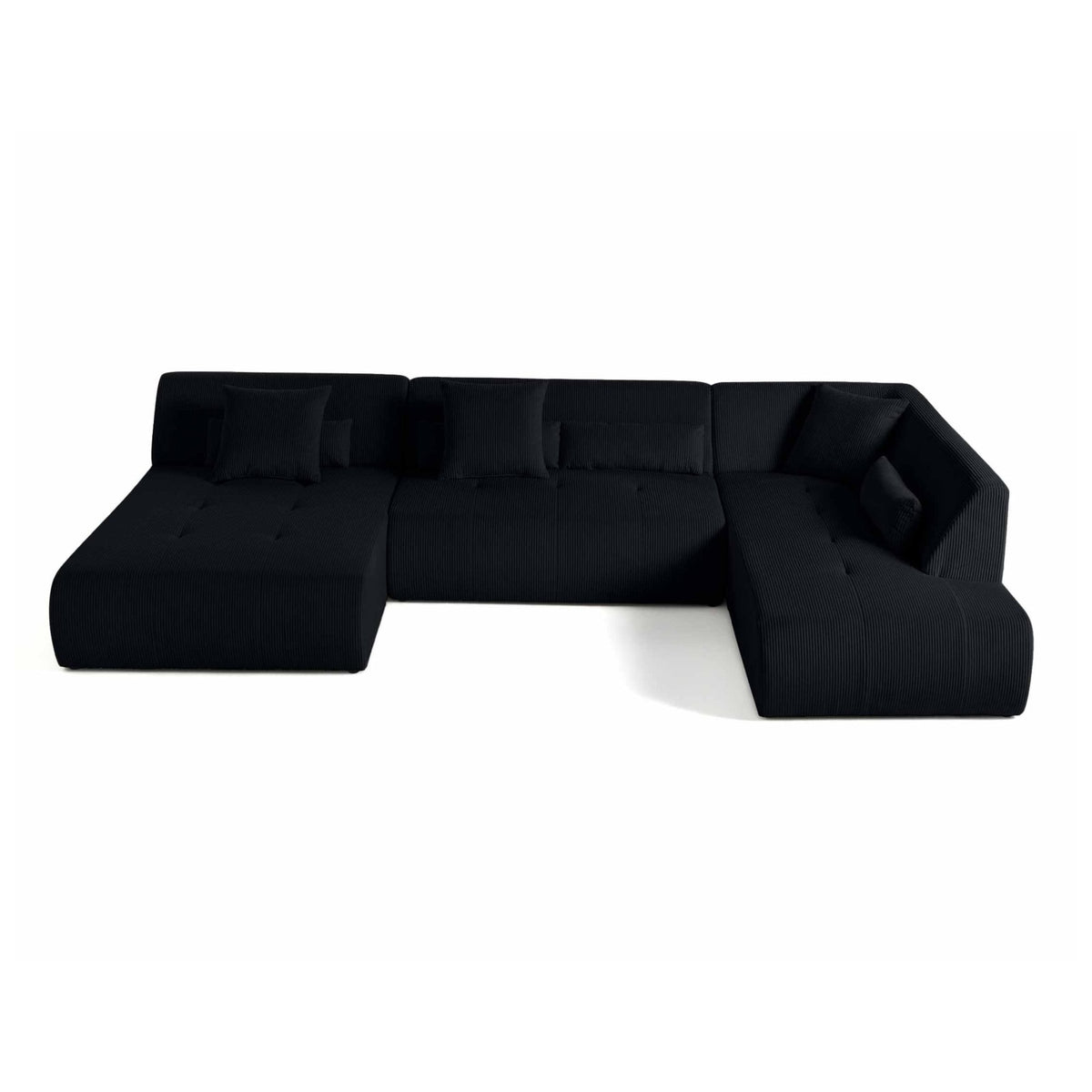 Canapé Modulable 7 Places d'Angle Droit en Velours Côtelé Noir noir - vue 1