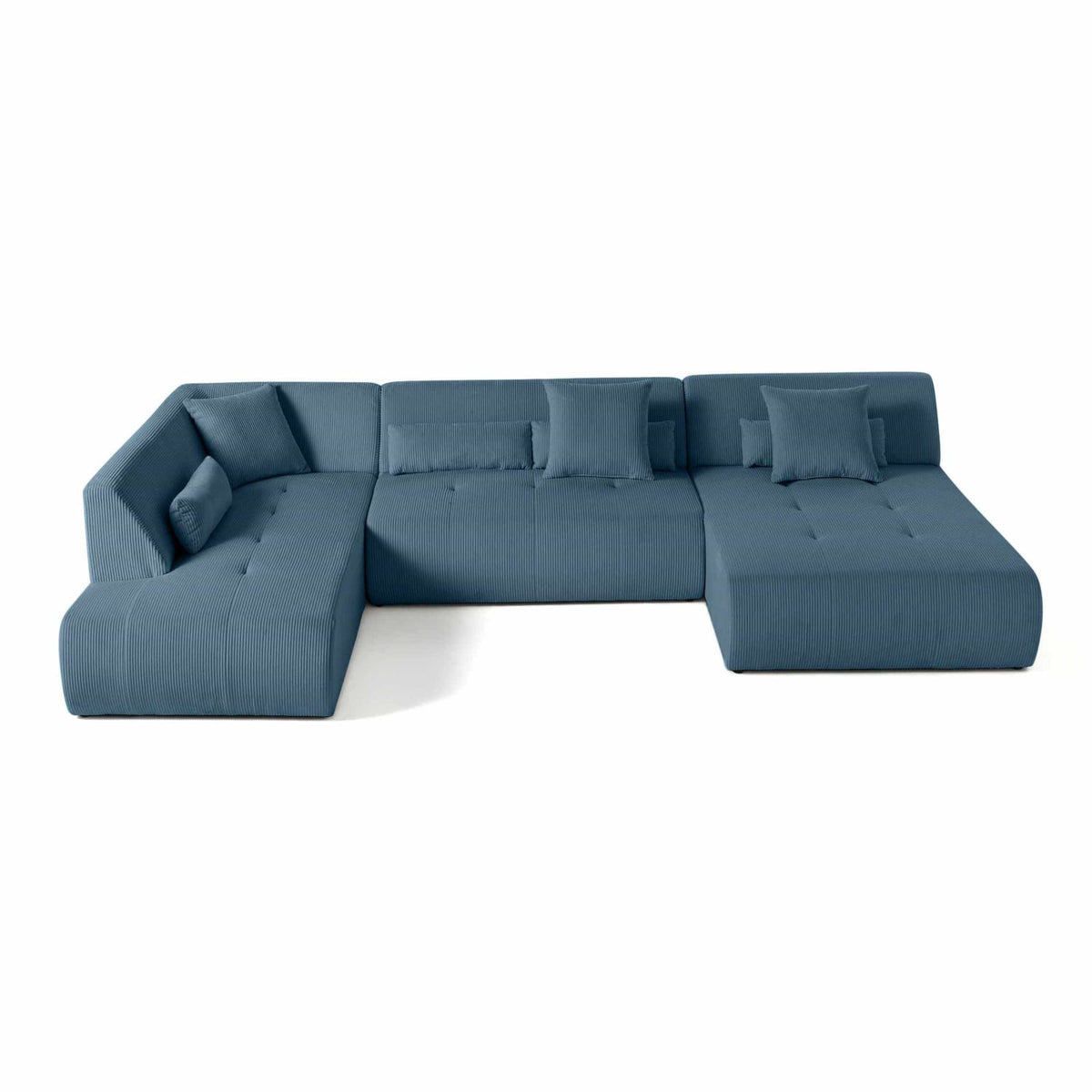 Canapé Modulable 7 Places Angle Gauche en Velours Côtelé Bleu bleu - vue 1