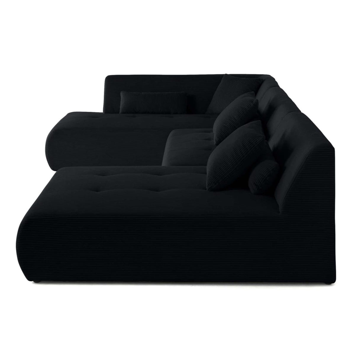 Canapé Modulable 7 Places Angle Gauche en Velours Côtelé Noir noir - vue 6