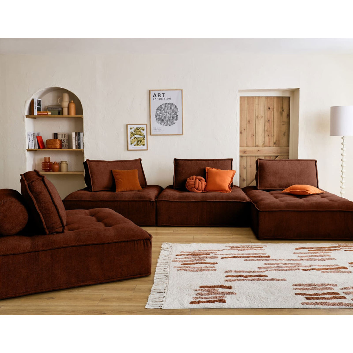 Canapé Modulable 7 Places en U en Velours Texturé Terracotta terracotta - vue 3