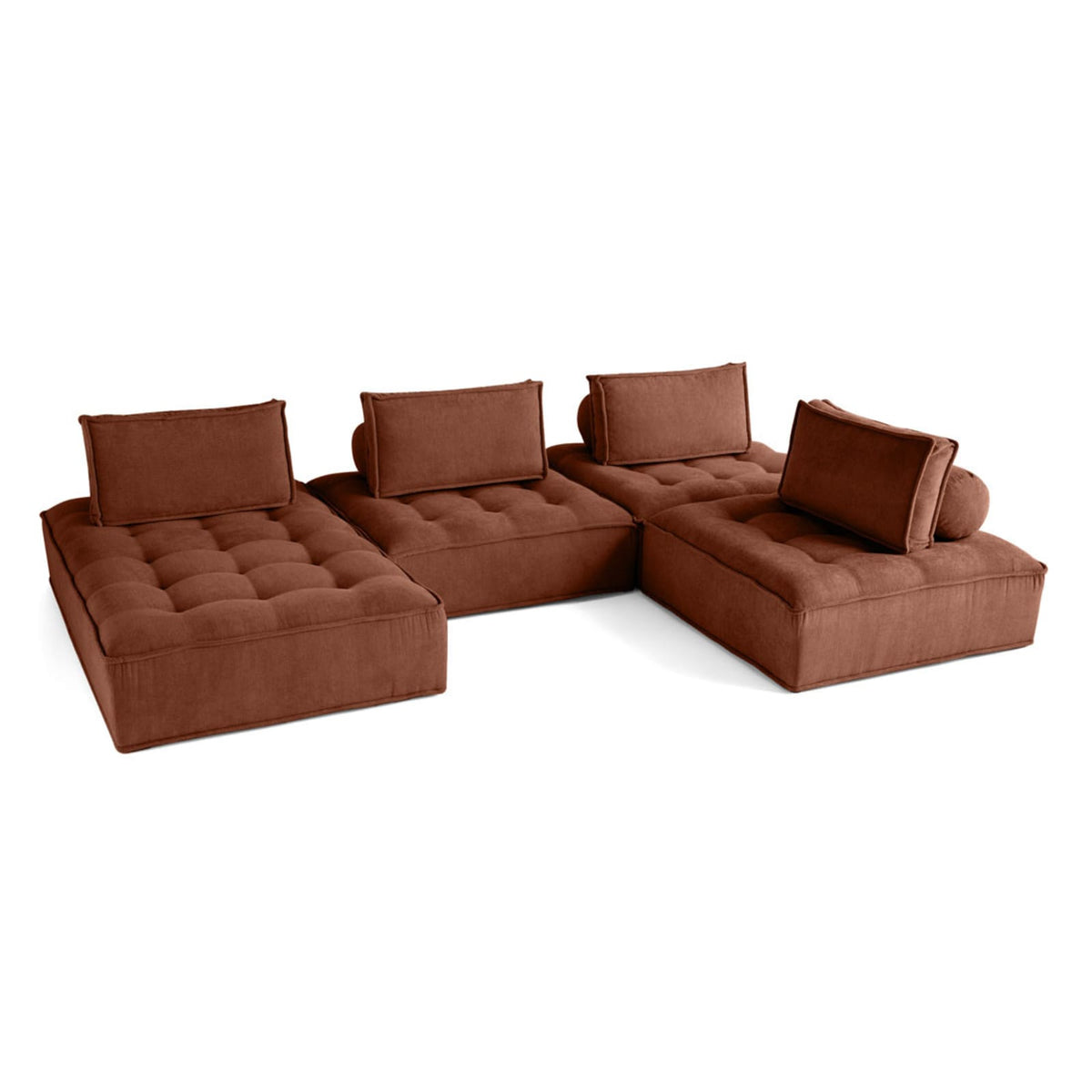 Canapé Modulable 7 Places en U en Velours Texturé Terracotta terracotta - vue 5