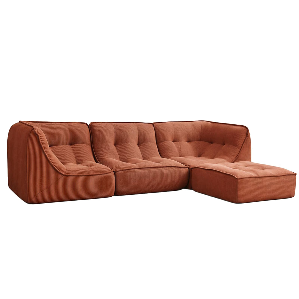 Canapé Modulable 3 Places avec Pouf en Velours Côtelé Terracotta terracotta - vue 1