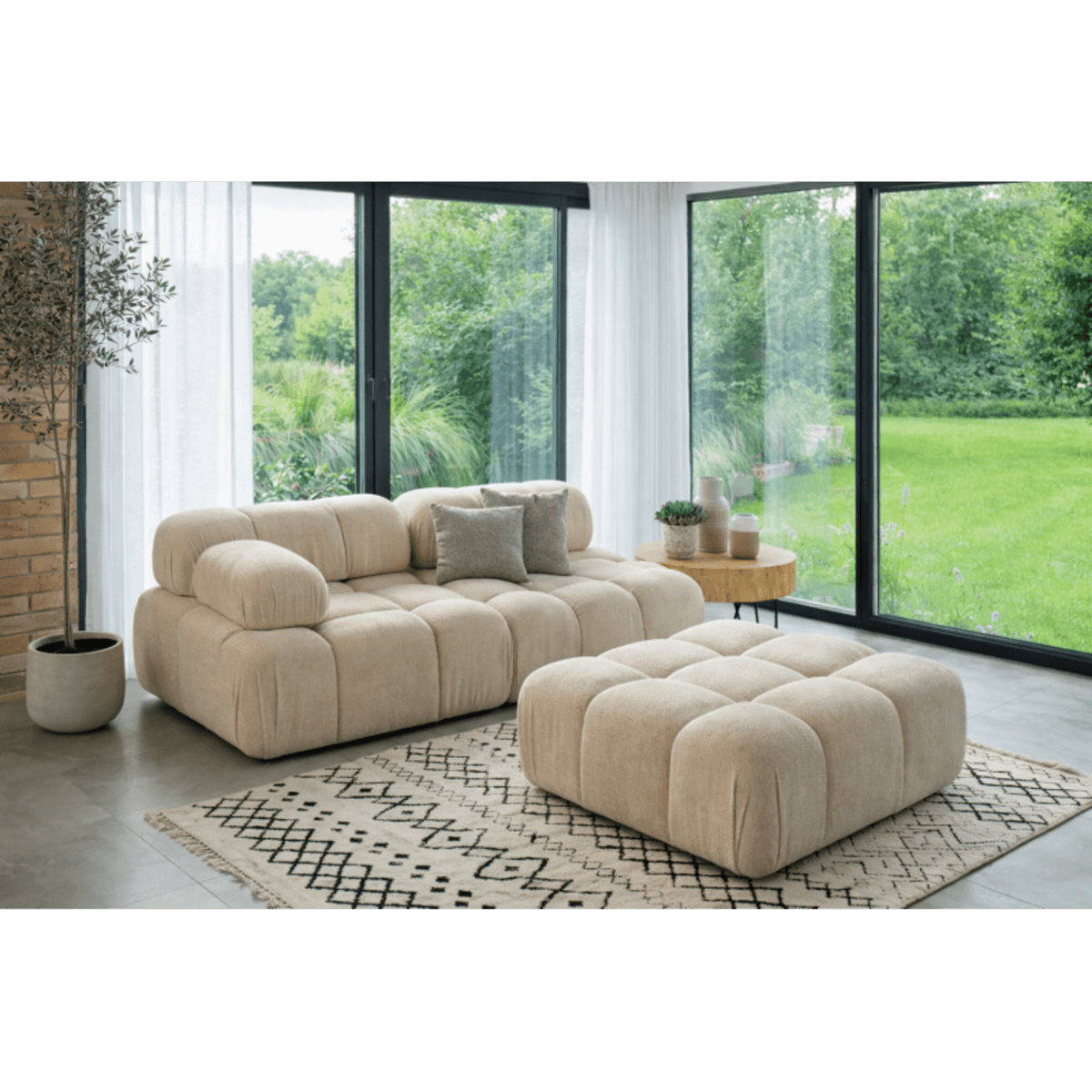 Canapé Modulable 4 Places en Tissu Beige avec Pouf beige - vue 2
