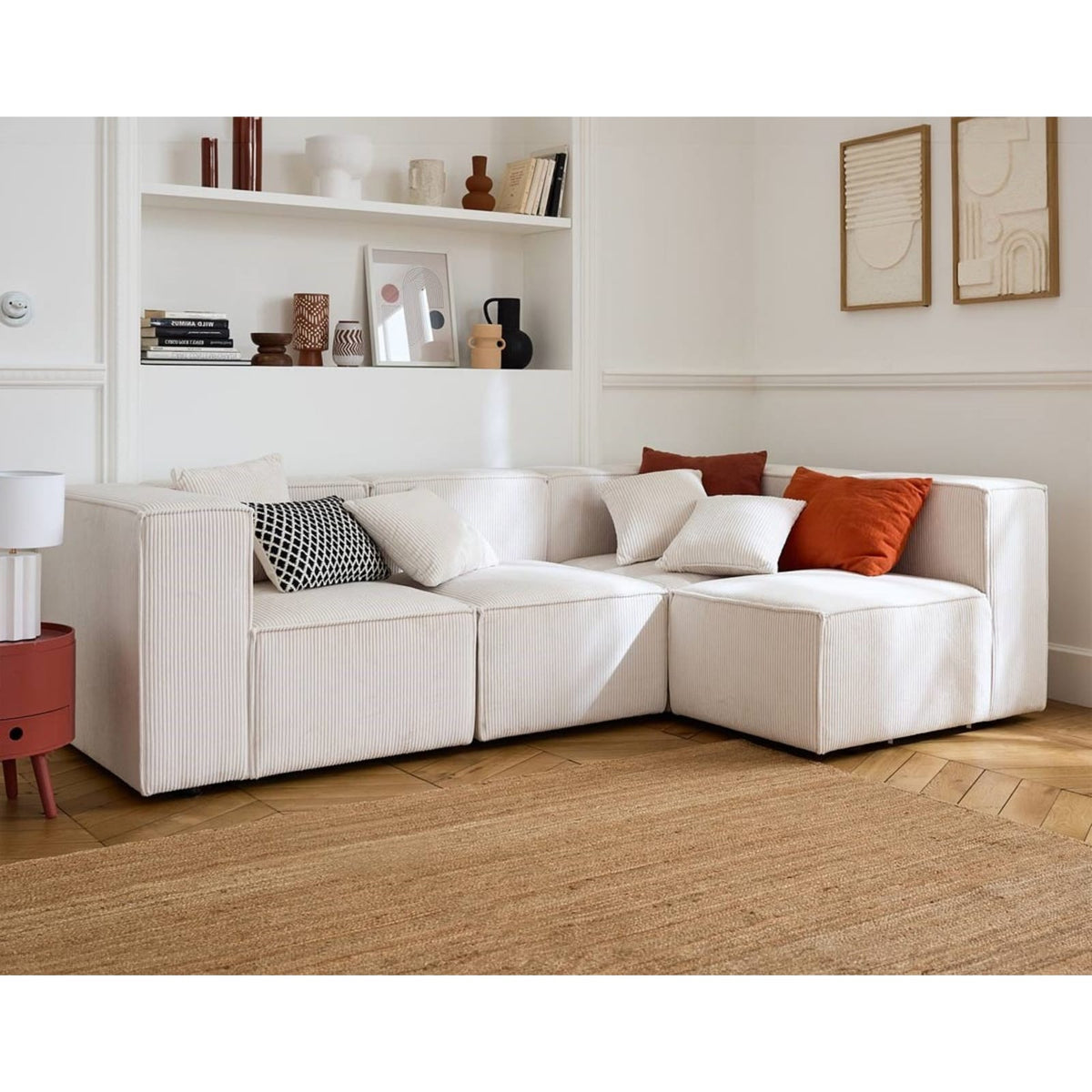 Canapé d'Angle Droit Modulable en Velours Côtelé Beige 4 Places beige - vue 2