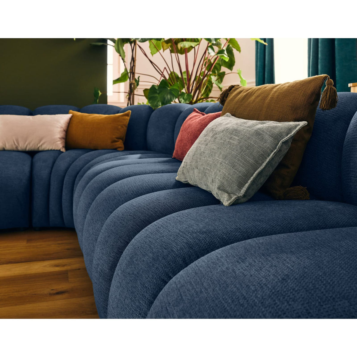 Canapé d'Angle Modulable 5 Places en Tissu Texturé Bleu bleu - vue 6