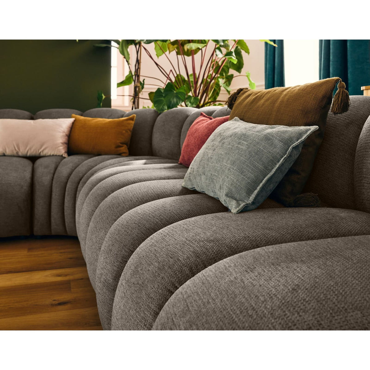 Canapé d'Angle Modulable 5 Places en Tissu Texturé Taupe taupe - vue 6