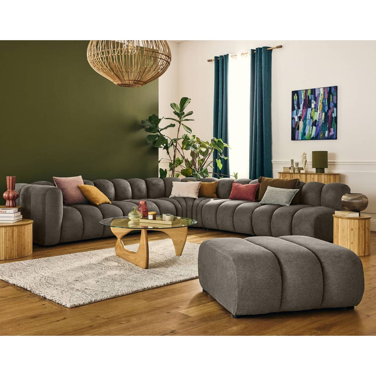 Canapé d'Angle Modulable 5 Places en Tissu Texturé Taupe taupe - vue 2