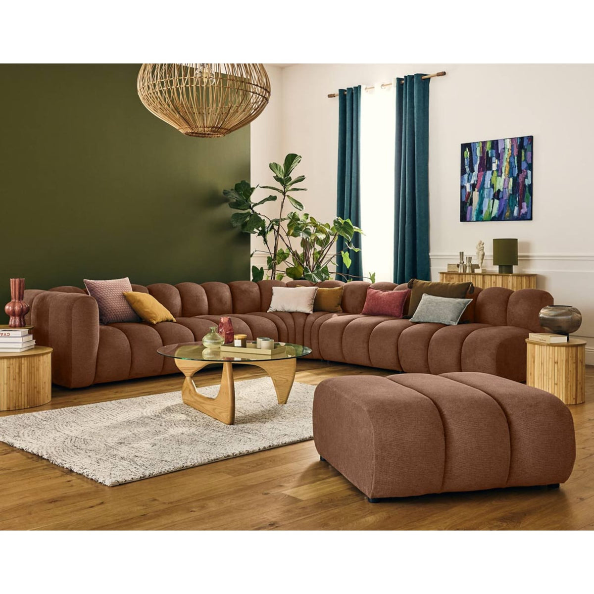 Canapé Modulable d'Angle Droit 5 Places en Tissu Texturé Terracotta terracotta - vue 2