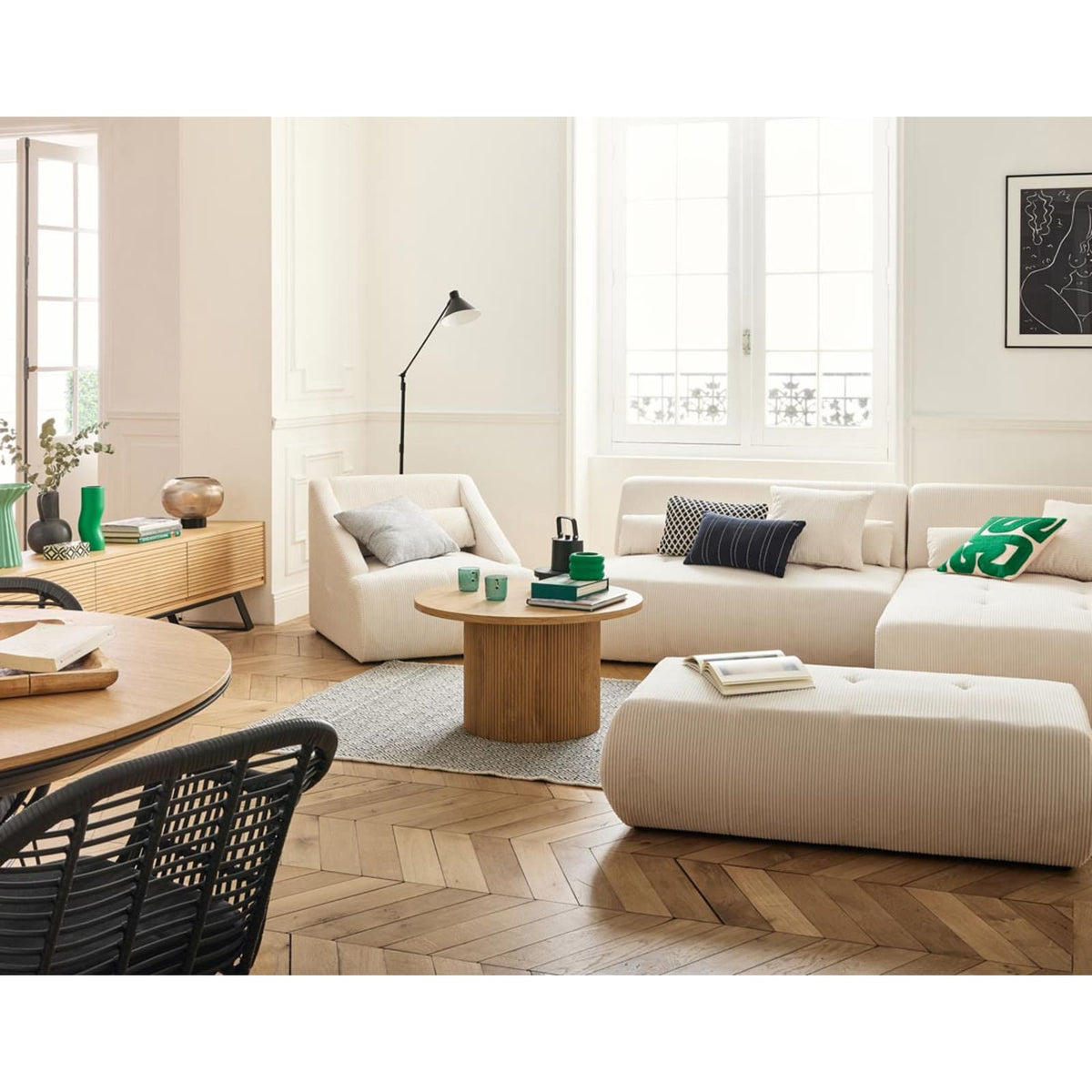 Canapé d'Angle Droit Modulable en Velours Côtelé Beige beige - vue 2