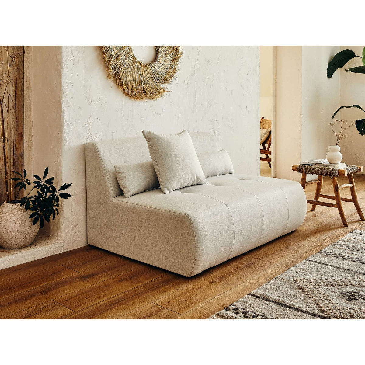 Canapé d'Angle Modulable 5 Places en Tissu Beige beige - vue 6