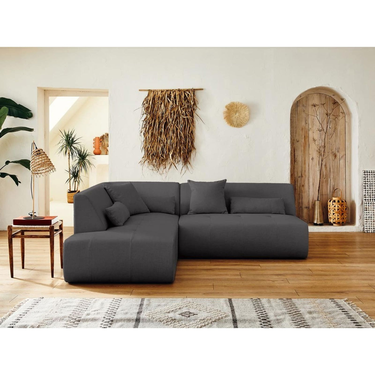 Canapé d'Angle Gauche Modulable 5 Places en Tissu Gris Foncé gris foncé - vue 2