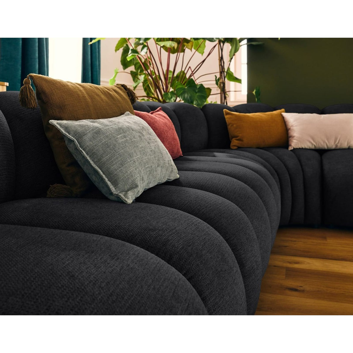 Canapé d'Angle Gauche Modulable 5 Places en Tissu Texturé Noir noir - vue 6