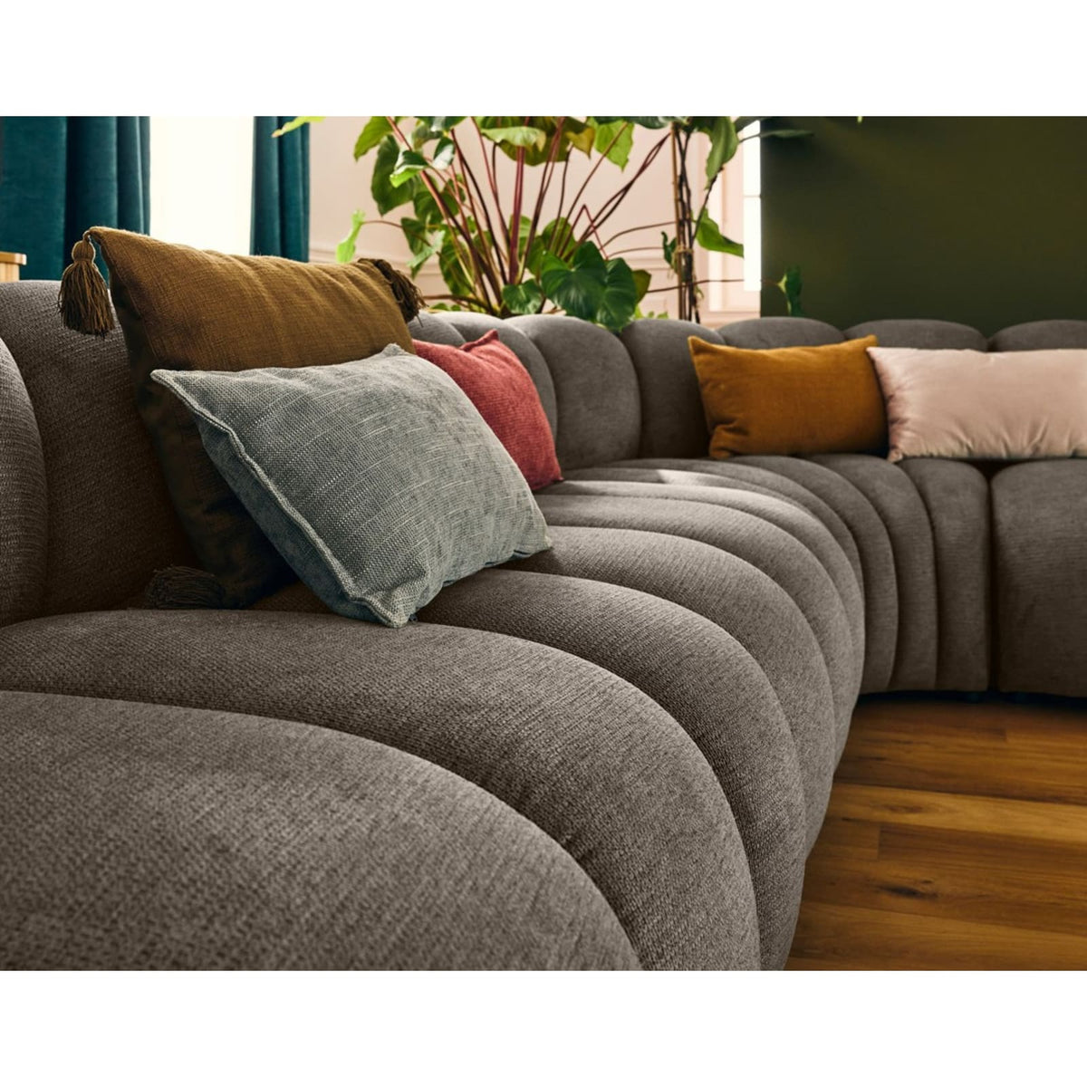 Canapé Modulable d'Angle Gauche 5 Places en Tissu Texturé Taupe taupe - vue 6