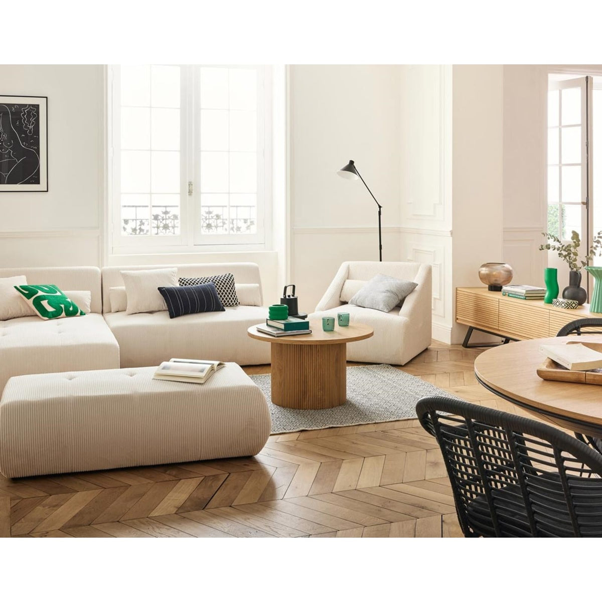 Canapé d'Angle Modulable 5 Places en Velours Côtelé Beige beige - vue 2
