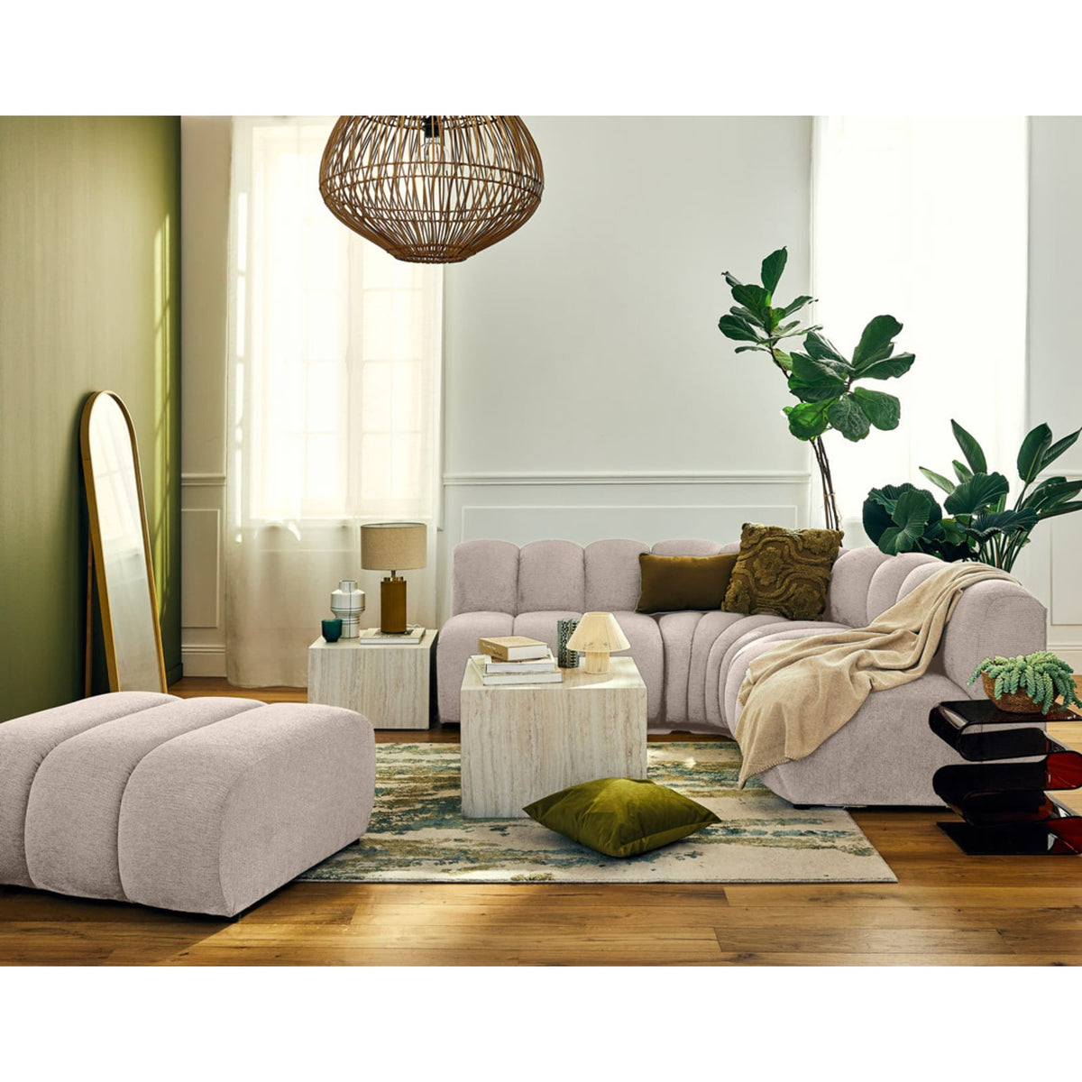 Canapé d'Angle Réversible Modulable en Tissu Texturé Beige beige - vue 2