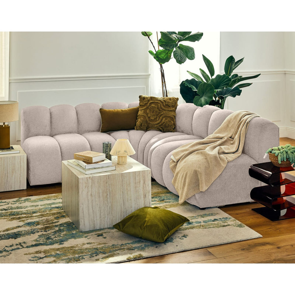 Canapé d'Angle Réversible Modulable en Tissu Texturé Beige beige - vue 3
