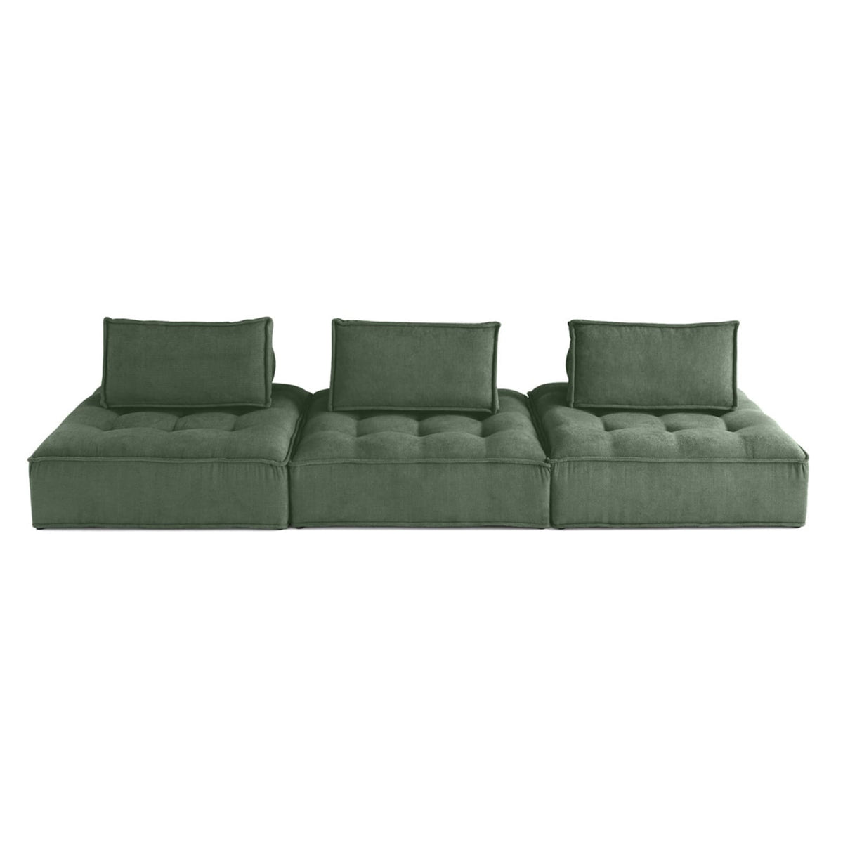 Canapé Modulable Droit 3 Places en Velours Texturé Vert vert - vue 1