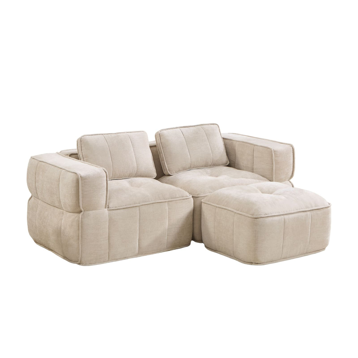 Canapé Modulable en Polyester Beige avec Pouf beige - vue 1