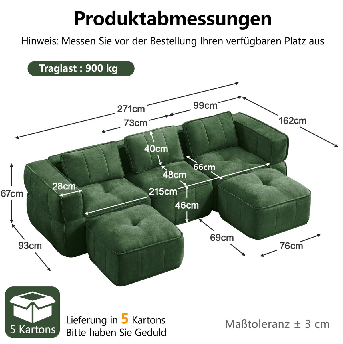 Canapé Modulable en U en Polyester Vert vert - vue 6
