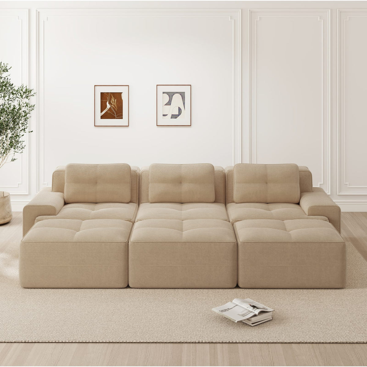 Canapé Modulable Assise Profonde en Velours Côtelé Beige beige - vue 5