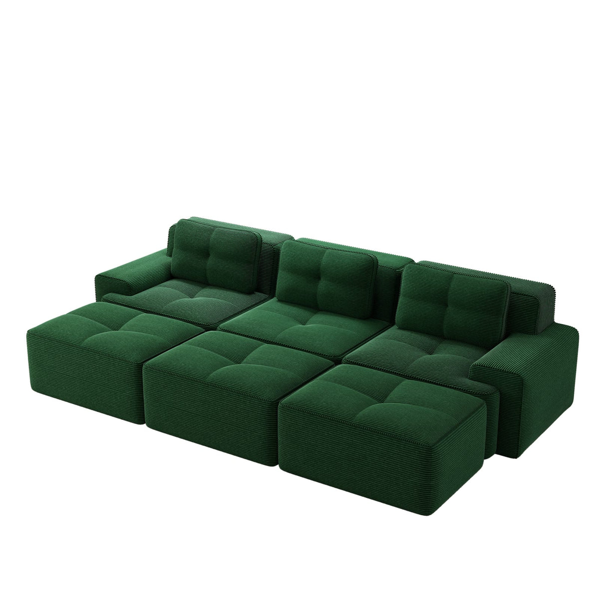 Canapé Modulable Convertible en Velours Côtelé Vert vert - vue 6