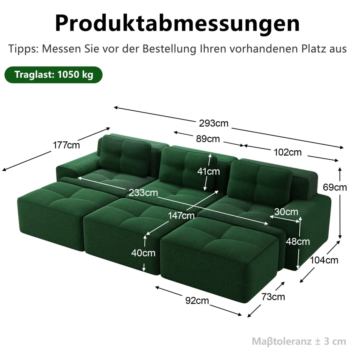 Canapé Modulable Convertible en Velours Côtelé Vert vert - vue 4