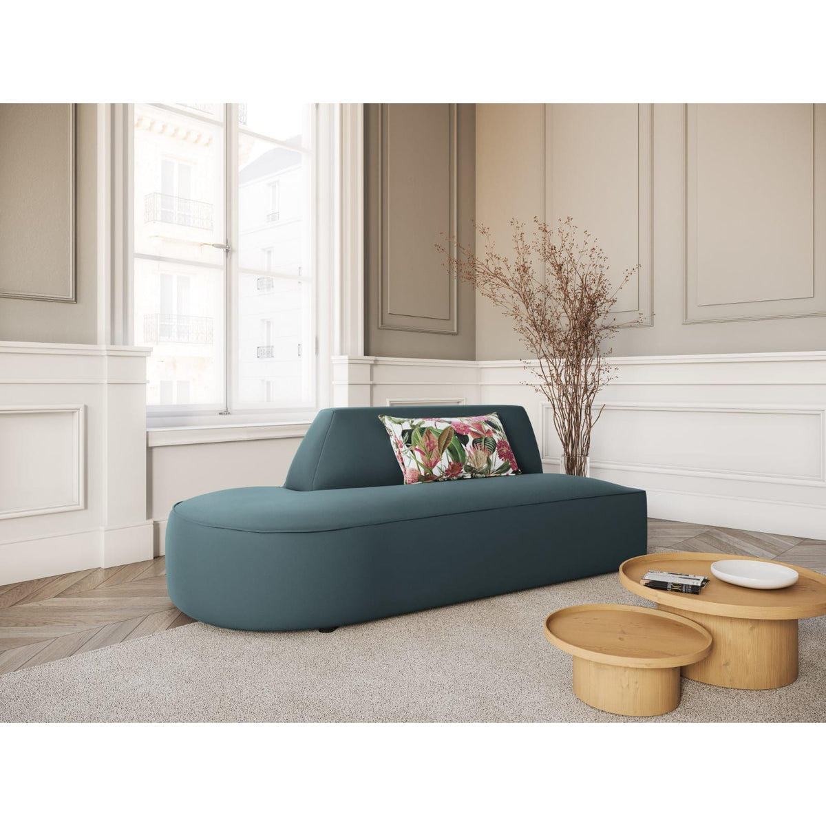 Canapé Modulable Gauche 2 Places en Velours Bleu Bleu - vue 2
