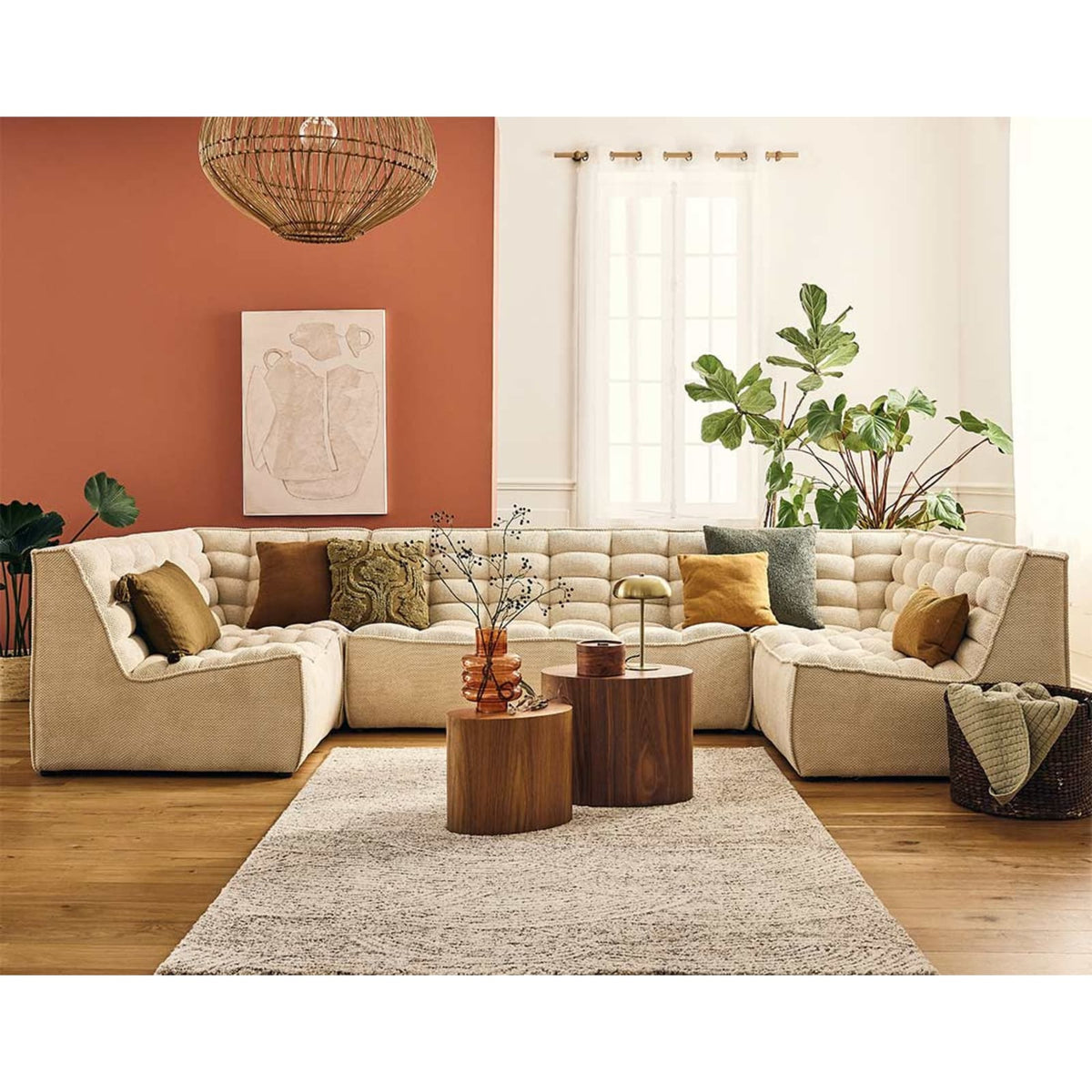 Canapé Panoramique Modulable en Velours Texturé Beige 7 Places beige - vue 2