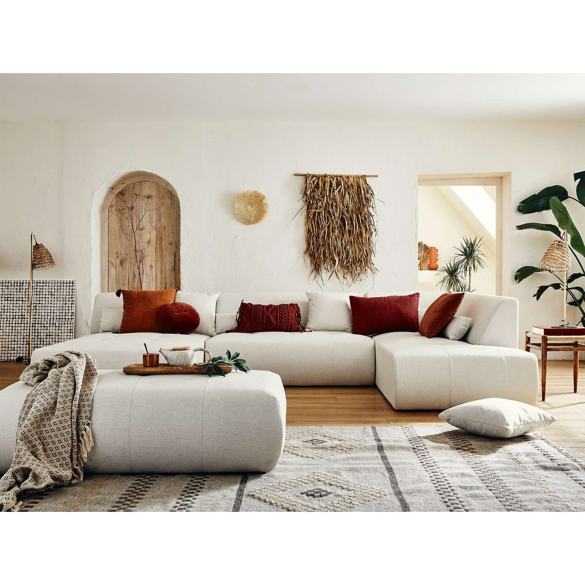 Canapé Panoramique Modulable en Tissu Beige beige - vue 5