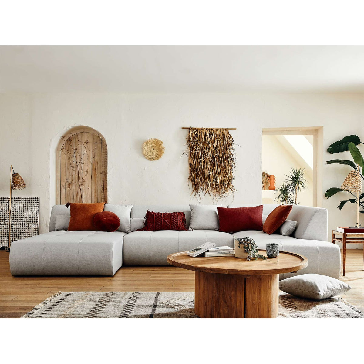 Canapé Modulable Panoramique d'Angle Droit 7 Places en Tissu Gris gris - vue 3