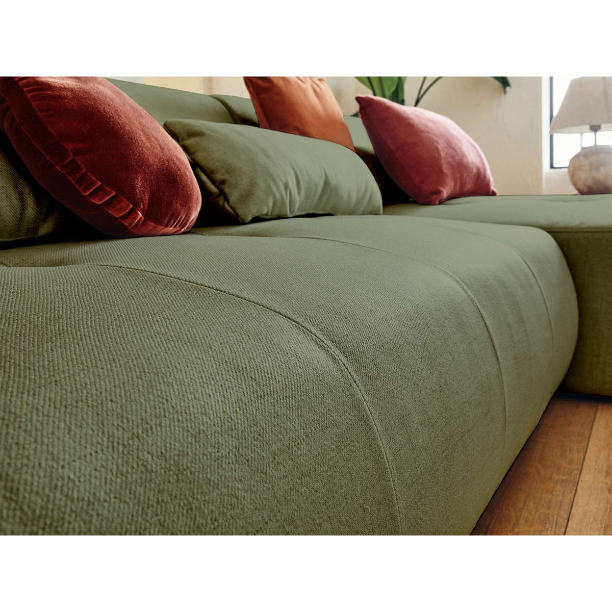 Canapé d'Angle Modulable Panoramique 7 Places en Tissu Vert Sauge vert sauge - vue 6