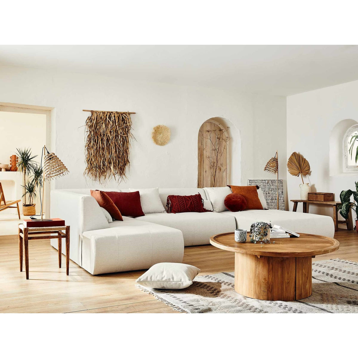 Canapé Panoramique Modulable 7 Places en Tissu Beige beige - vue 2