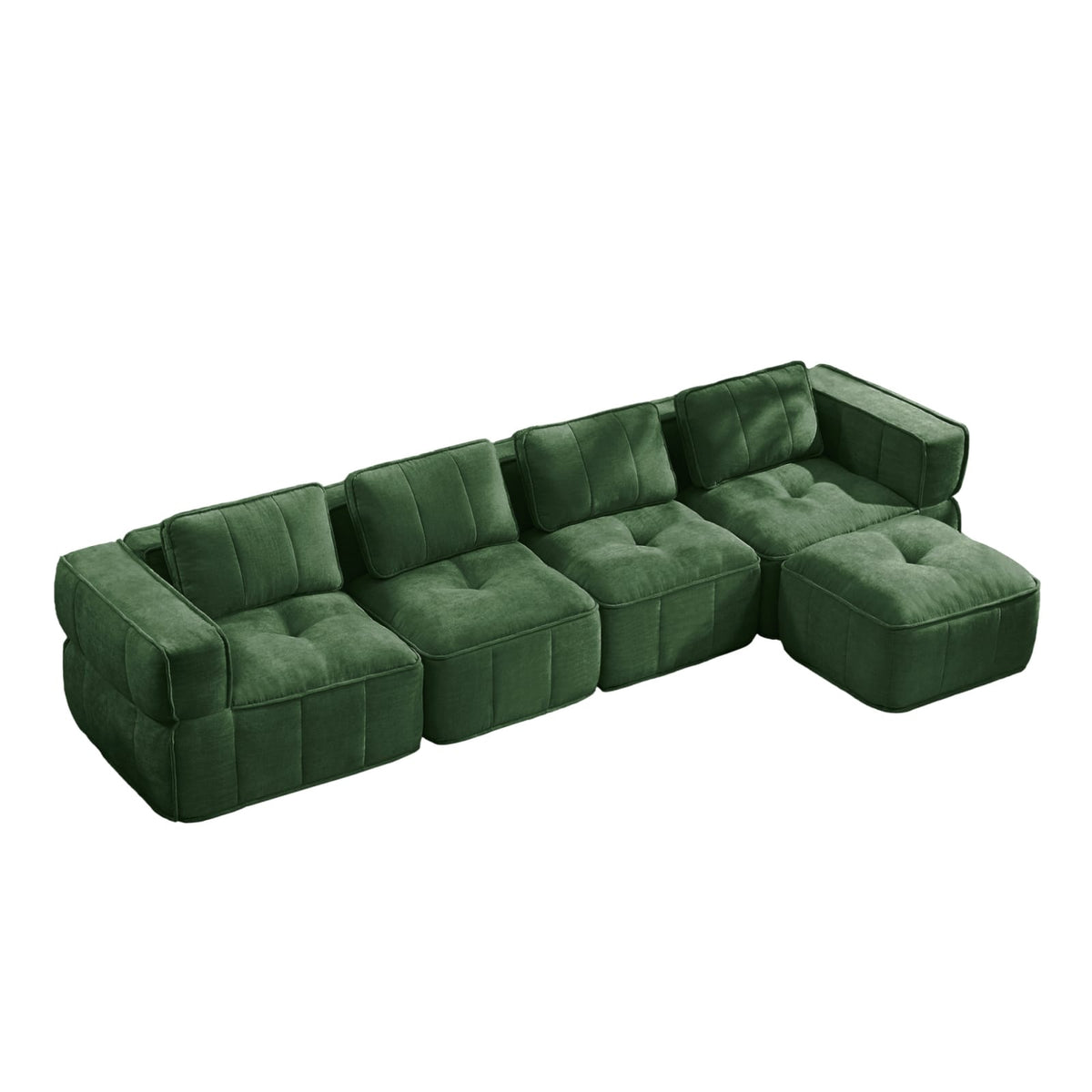 Canapé Modulable 4 Places en Polyester Vert avec Pouf vert - vue 5